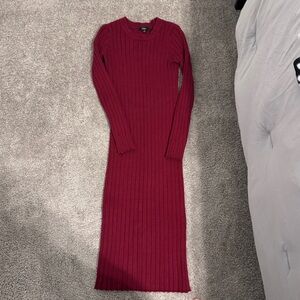 Lulu's Wine Ribbed Midi Dress